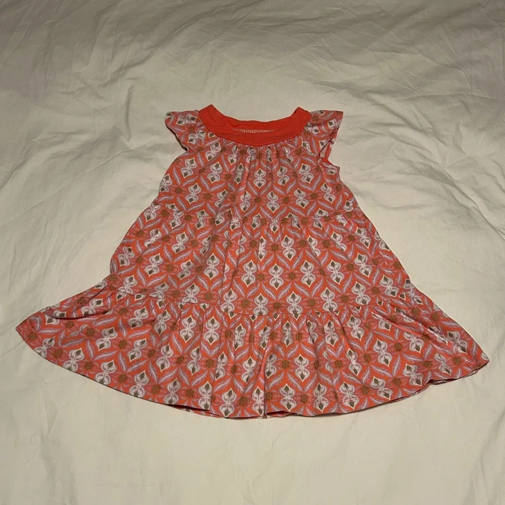 Tea Collection Orange Feather Print Tiered Dress Girls Size‎ 4